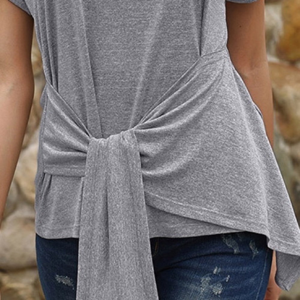 2 Heather Gray Tees: Baby Ribbed Ruffle / Hip-Tied - Picture 10 of 16